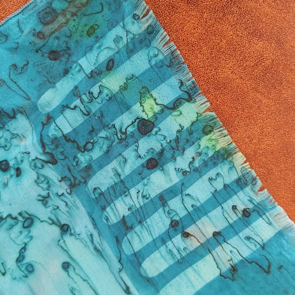 Silk Blue Floral Scarf - Picture 2 of 4